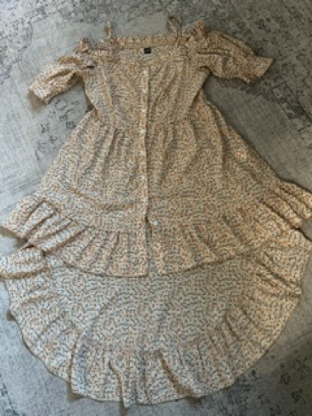 🧡3/$15 SHEIN Yellow Floral Off-Shoulder Ruffle High-Low Hem Dress Women's M